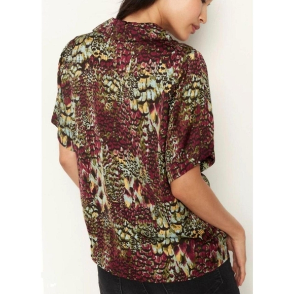 🖤❤️🩵 Anthropologie Tiny Postcard Viscose Rayon Short Sleeve Blouse, S - Picture 11 of 11